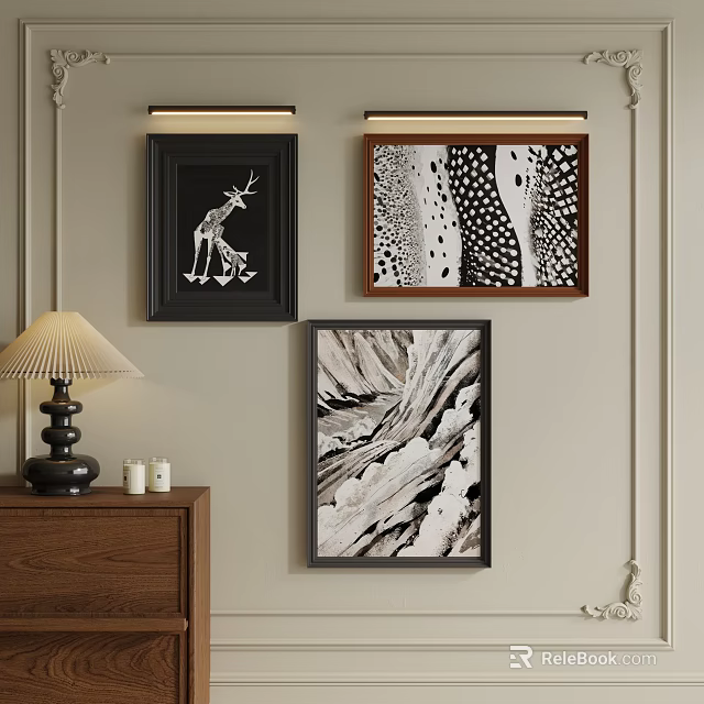 Minimalist Abstract Art Wall Decor With Black White Geometric Patterns And Spotted Textures 3d model