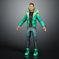 Men's Green Hooded Jacket Black T Shirt Blue Pants Stylish Outfit With Green Shoes