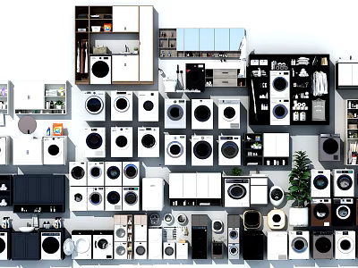 Various Modern Washing Machines With Different Designs And Models On 3d model