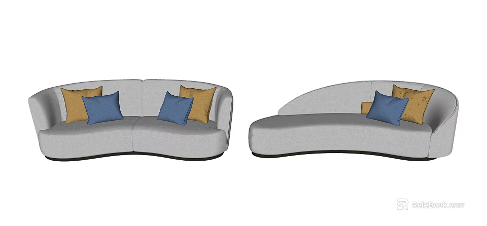 Modern Curved Gray Sofa Set With Blue And Yellow Decorative Pillows 3d model