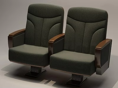 Two Dark Green Upholstered Public Chairs With Wooden Armrests For Theater 3d model