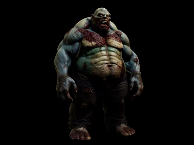 Game Movie Character With Bulky Muscular Build Blue Green Skin Bloodstained Body And Tattered Pants 3d model