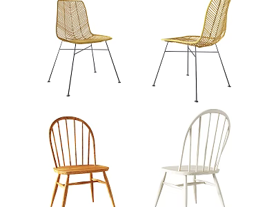 Stylish Dining Chairs With Rattan And Wooden Designs In Modern Classic Styles 3d model