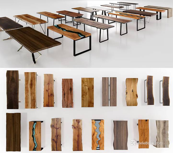 Modern Tea Tables And Chairs With Diverse Wood Tops And Metal Frames Stylish Designs 3d model 