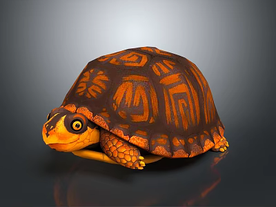 Artistic Painted Turtle With Geometric Patterns On Vibrant Orange Brown Shell 3d model