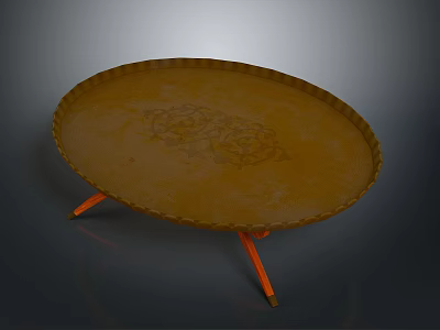 Round Decorative Tray With Orange Legs And Intricate Surface Patterns For Home Decor 3d model