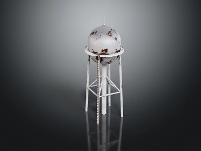 White Water Tower Model With Rust Spots And Metal Support Legs 3d model