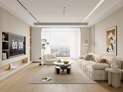 Modern Living Room Interior With Large TV White Sofa And Round Coffee Table 3d model