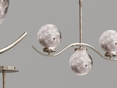 Modern Chandelier With Moon Textured Spherical Shades And Curved Metal Frame 3d model