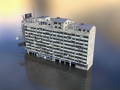 Tilted Multi Storey Apartment Building Exterior With Concrete Facade And Multiple Windows 3d model