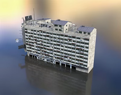 Tilted Multi Storey Apartment Building Exterior With Concrete Facade And Multiple Windows 3d model