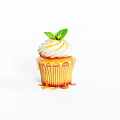 Delicious Cupcake With White Cream Fresh Mint Leaf And Dripping Honey Syrup