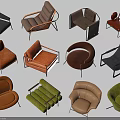 Stylish Single Seater Sofa Collection With Various Modern Designs And Colors 3d model