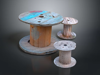 Rustic Wooden Spools in Different Sizes for Home Decor and Crafts 3d model