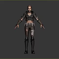 Female Sci Fi Game Movie Character With Short Hair Tattered Clothing Arm And Leg Guards
