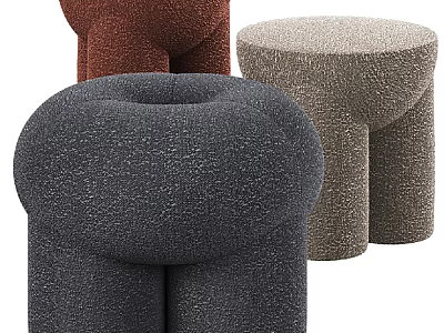 Modern Textured Fabric Multicolor Ottoman Poufs with Round Shape for Living Room 3d model