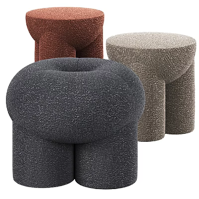 Modern Textured Fabric Multicolor Ottoman Poufs with Round Shape for Living Room 3d model