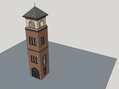 Tall Brown Brick Tower With Multiple Windows Steeple And Classic Architecture Design 3d model
