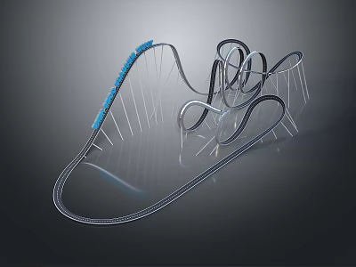 Modern Roller Coaster Structure With Curved Tracks And Blue Metal Elements 3d model
