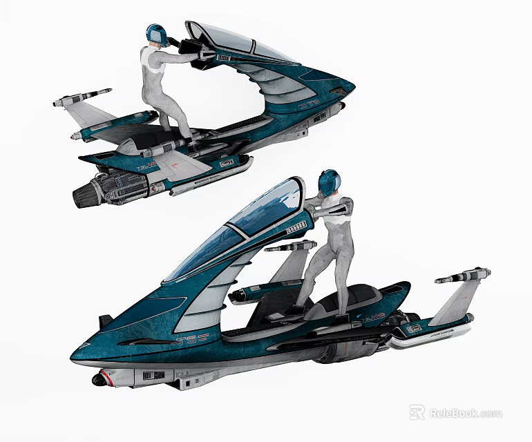 Futuristic Blue Jet Vehicle With Pilot And Streamlined Design Structure 3d model 