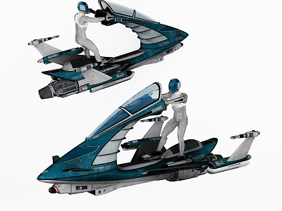 Futuristic Blue Jet Vehicle With Pilot And Streamlined Design Structure 3d model