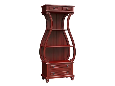 Classic Curved Frame Mahogany Wooden Bookcase With Upper Lower Drawers And Open Shelves 3d model