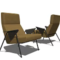 Modern Beige Accent Chairs With Wooden Armrests And Black Metal Legs