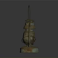 Antique Metal Sculpture Lantern With Rustic Carved Details And Handle