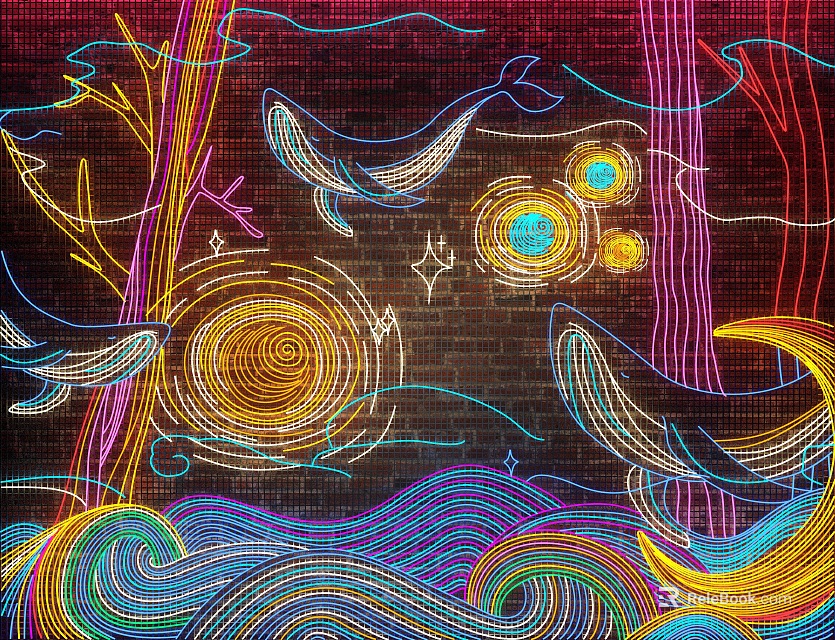 Colorful Neon Decorative Lights For Wall Art With Whale Wave And Tree Patterns 3d model 
