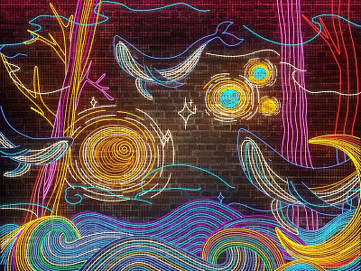 Modern Lighting Painting Neon Shopping Mall Exterior Wall Decorative Lights 3d model