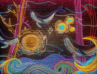 Modern Lighting Painting Neon Shopping Mall Exterior Wall Decorative Lights 3d model