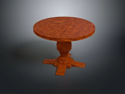 Classic Wooden Round Dining Table With Carved Pedestal Base And Natural Texture 3d model