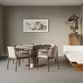 Modern Interior Design With Dining Table Chairs Sofa Wall Painting And Sculpture 3d model
