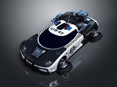 Black And White Police Car With Flashing Lights Badge And Sleek Exterior Design 3d model