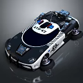 Black And White Police Car With Flashing Lights Badge And Sleek Exterior Design