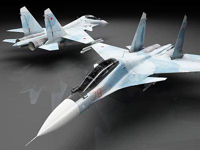 Camouflage Painted Military Fighter Jets With Serial Number 19 On Grey Background 3d model