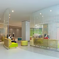 Modern Lobby Interior Design With Curved Architecture Wooden Walls Living Plant Wall And Colorful Seating