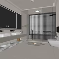 Modern Bathroom Interior Design With Double Sinks Marble Countertop Large Mirror And Bathtub