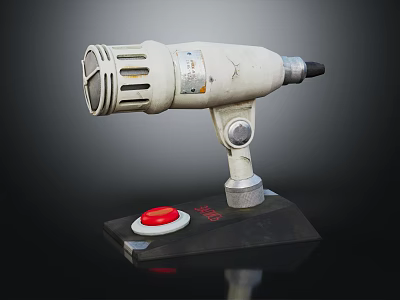 White Handheld Power Tool With Red Button And Black Base Stand 3d model