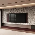 Modern TV Wall Design With Marble Pattern Panel Built-in TV And LED Strip Lighting
