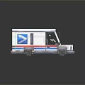 Pixel Art Bus With White Body Blue Red Stripes And Transparent Windows