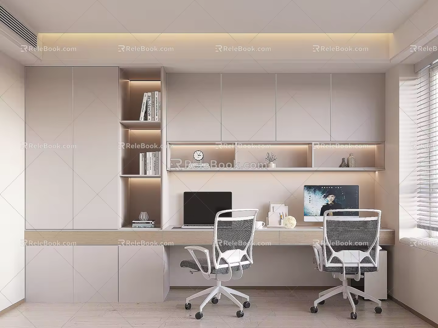 Modern Study Desk and Chair Combination Laptop Desktop Computer 3d model