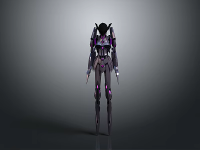 Futuristic Mechanical Creature Character With Purple Accents And Black Limb Structure 3d model
