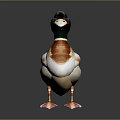 Duck With Green Head Brown Body And Yellow Beak Standing On Gray Background With Reflection