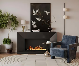 Middle Ancient Retro Leisure Chair Fabric Leisure Chair Black Fireplace Ornaments Combination Light Luxury Italian Art Device Middle Ancient Style Sofa Chair 3d model