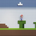 Pixel Art Background Wall With Super Mario Characters Clouds And Green Platforms 3d model