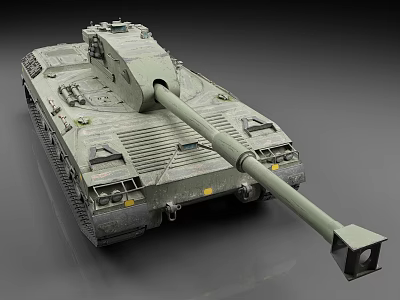 Military Tank With Long Gun Barrel Armored Tracks Turret And Tactical Design 3d model