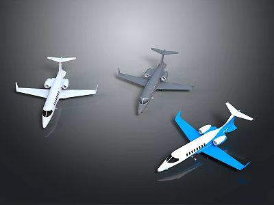 Toy Airplane Models Featuring White Gray And Blue Colors On Dark Surface 3d model