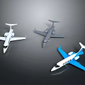 Toy Airplane Models Featuring White Gray And Blue Colors On Dark Surface