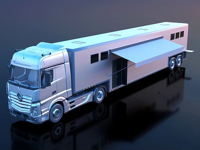 Silver Mobile Utility Truck With Extended Awning And Multiple Windows For Mobile Workspace 3d model